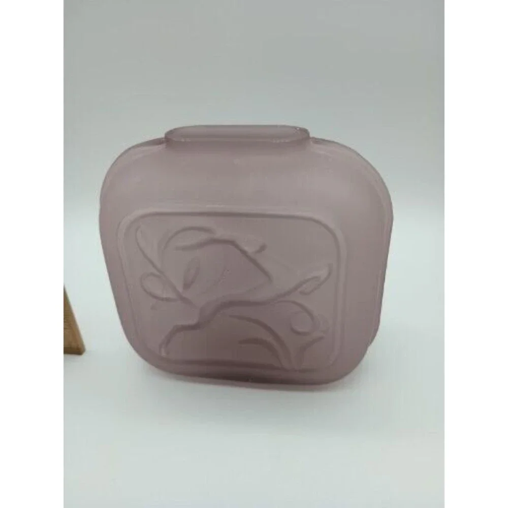 Balos Glass Square Vase Frosted Amethyst Art Deco Stag
